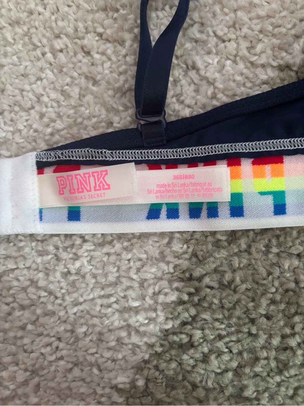 PINK Victoria's Secret Navy Blue Rainbow Wear Everywhere Lightly Lined Bra 36B - Picture 7 of 12